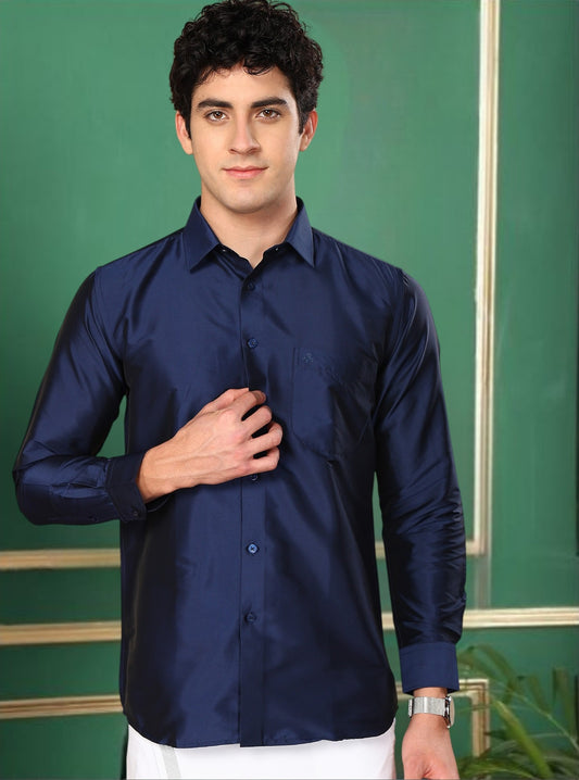 Tattva Mens Navy Blue Solid Shirt