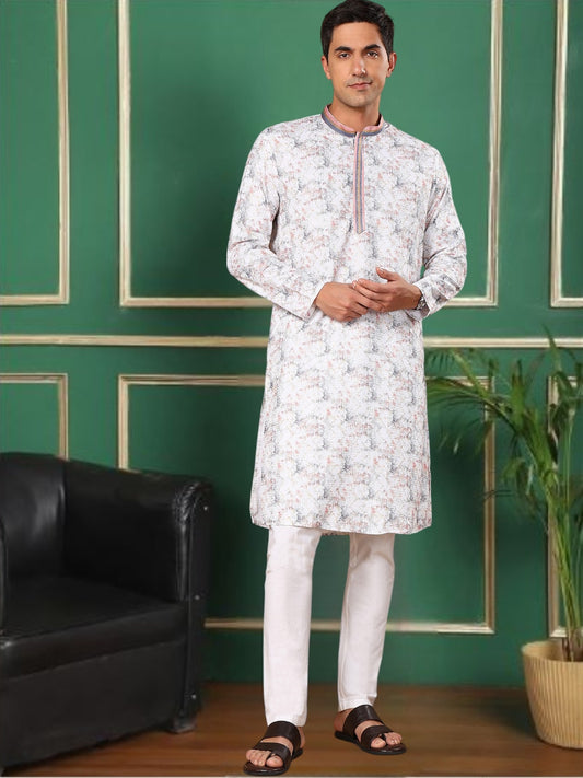 Tattva Men's Embroidered Thread Work Sequined Kurta