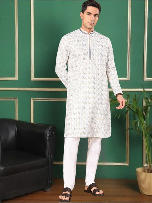 Tattva Men's Embroidered Thread Work Sequinned Kurta