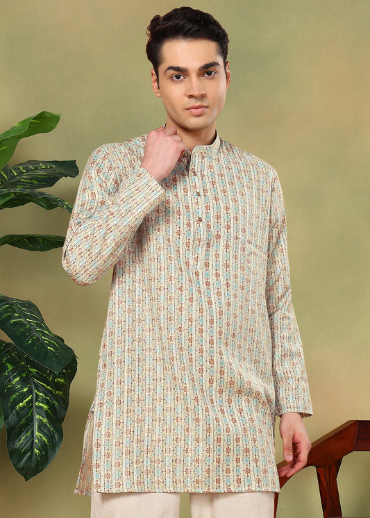 Tattva Men Floral and Striped Short Kurta