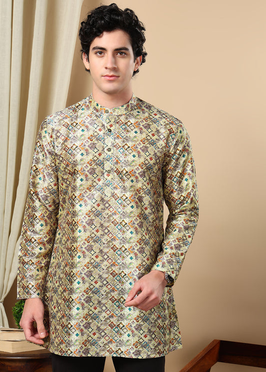 Tattva Beige Printed Short Kurta