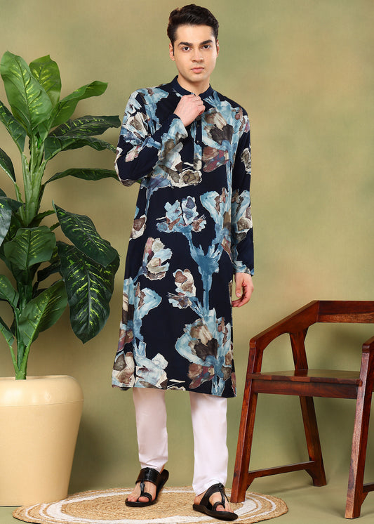 Tattva Men Floral Printed Cotton Kurta Set