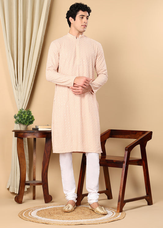 Tattva Floral Embroidered Sequined Mandarin Collar Straight Kurta