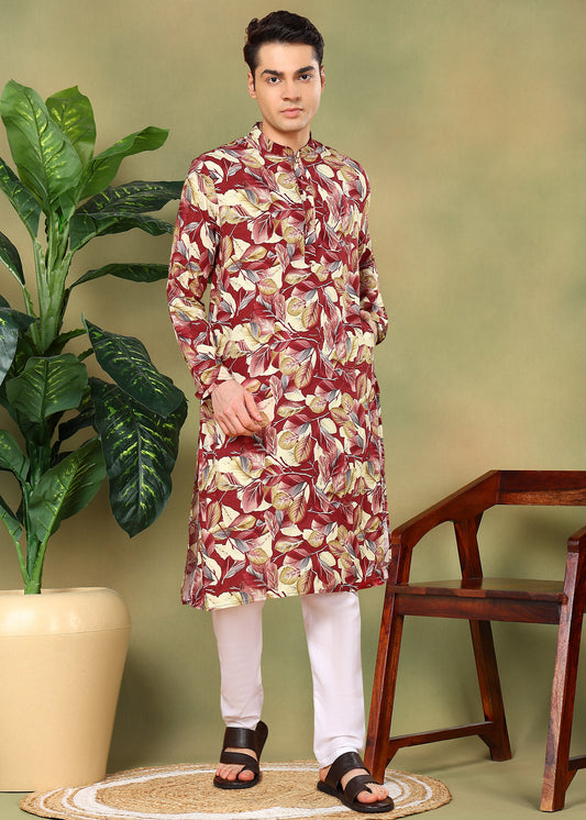Tattva Men Floral Printed Cotton Kurta Set
