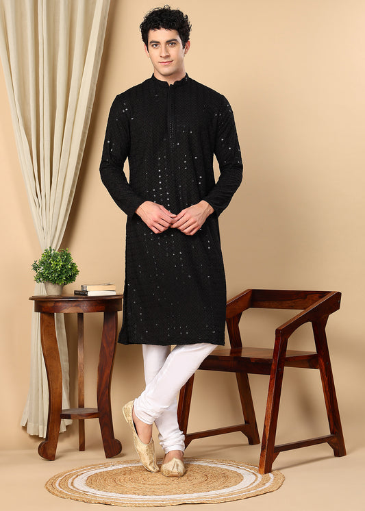 Tattva Embroidered Thread Work Mandarin Collar Straight Kurta