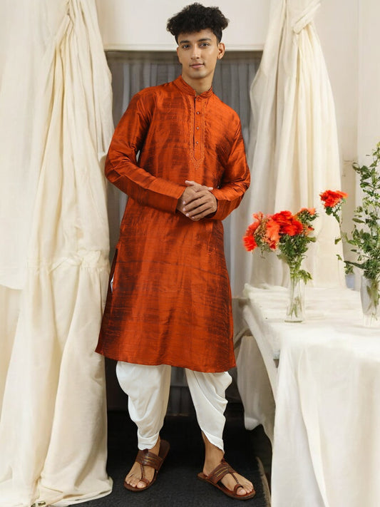 Tattva Men Applique Dupion Silk Straight Kurta