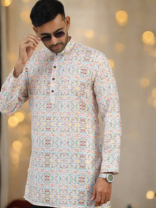 Tattva Men Printed Straight Short Kurta