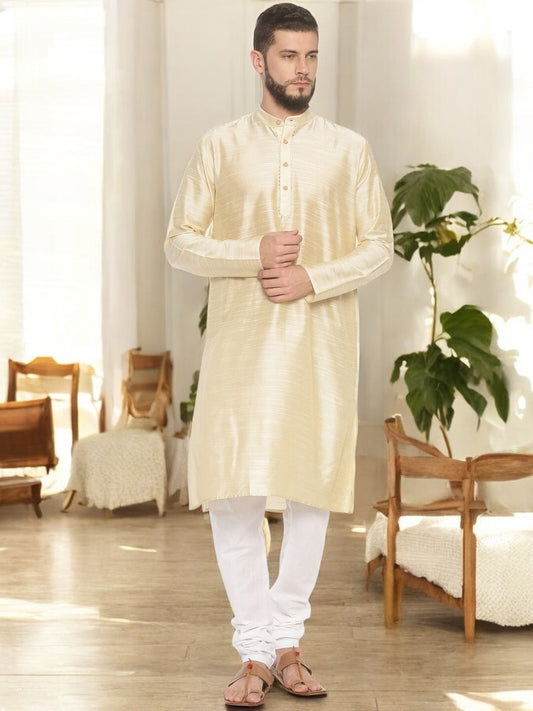 Beige Cotton Long Kurta With Pyjamas