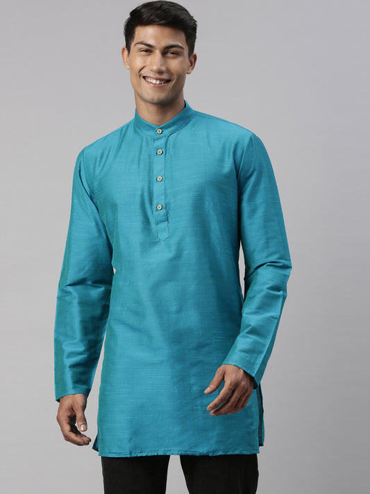 Blue Greenish Cotton Straight Short Kurta