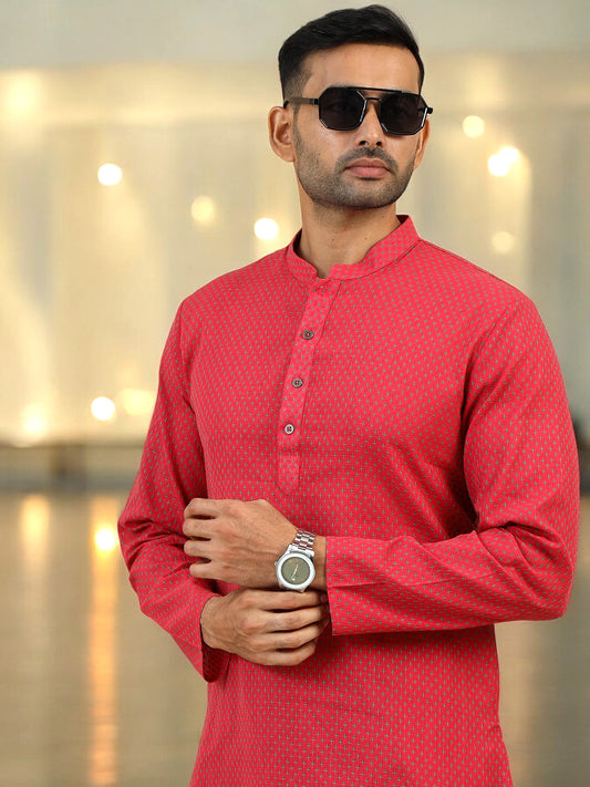 Tattva Men Geometric Thread Work Straight Short Kurta