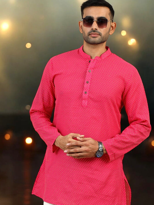 Tattva Men Geometric Thread Work Straight Short Kurta