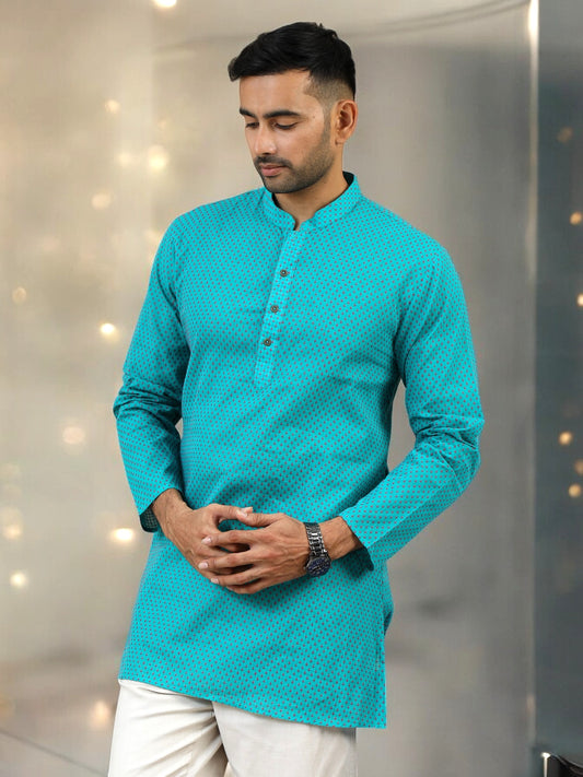Tattva Men Geometric Thread Work Straight Short Kurta