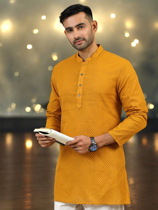 Tattva Men Geometric Thread Work Straight Short Kurta