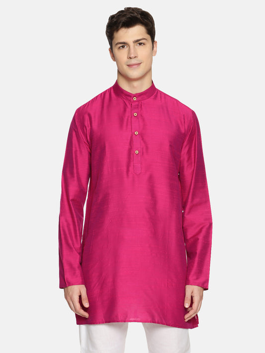 Buy Fuchsia Cotton Straight Long Kurta - Tattva.Life