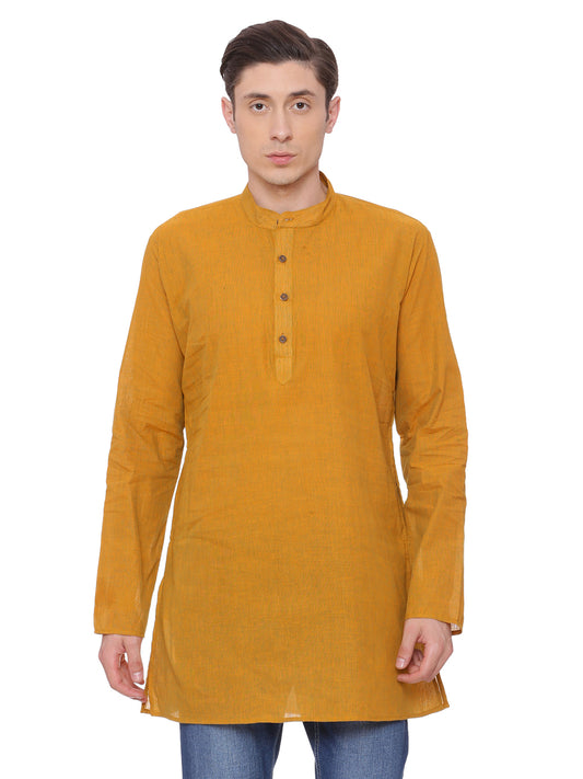 Buy Mustard Cotton Solid Straight Short Kurta - Tattva.Life