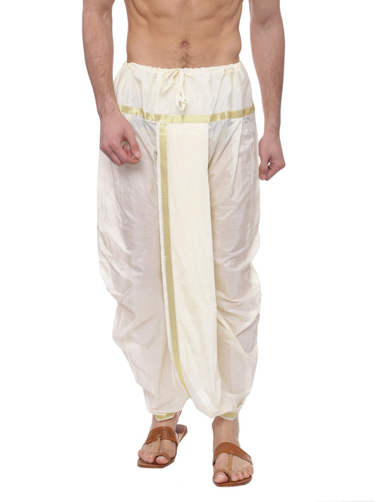 Buy Cream Colored Solid Art Silk Stitched Dhoti Pants With Shawl - Tattva.Life