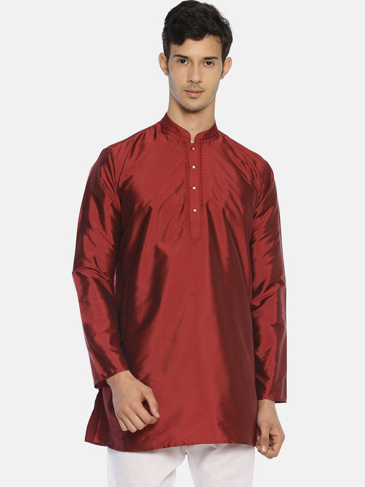Buy Maroon Polyester Silk Solid Straight Kurta - Tattva.Life