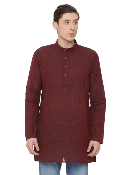 Buy Brown Cotton Solid Straight Short Kurta - Tattva.Life