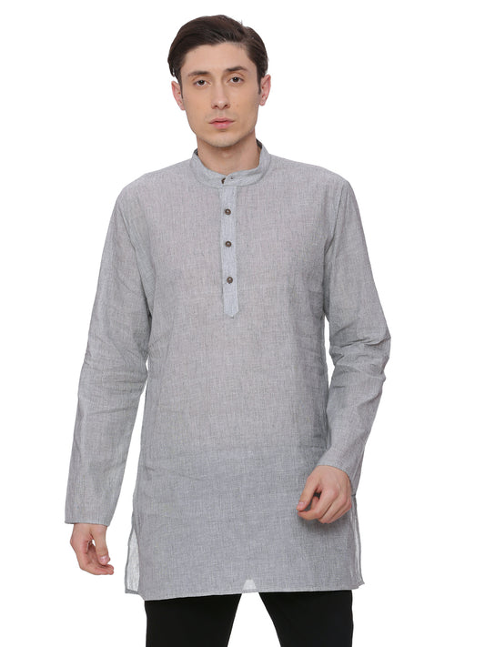 Buy Grey Cotton Solid Straight Short Kurta - Tattva.Life