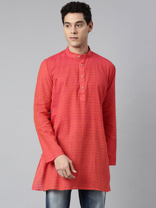 Buy Tattva Peach Short Kurta with Pattern with Madarin Collar - Tattva.Life