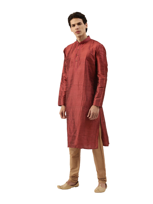 Buy Rust Red Pure Raw Silk Straight Long Kurta - Tattva.Life