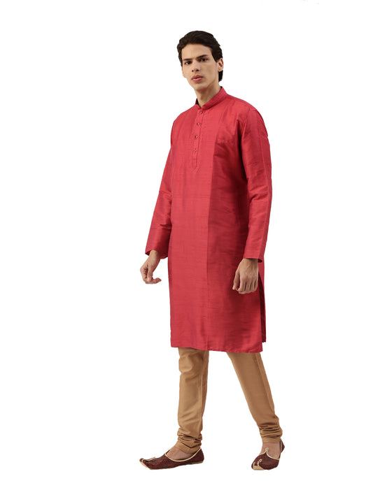 Buy Red Pure Raw Silk Solid Long Kurta - Tattva.Life