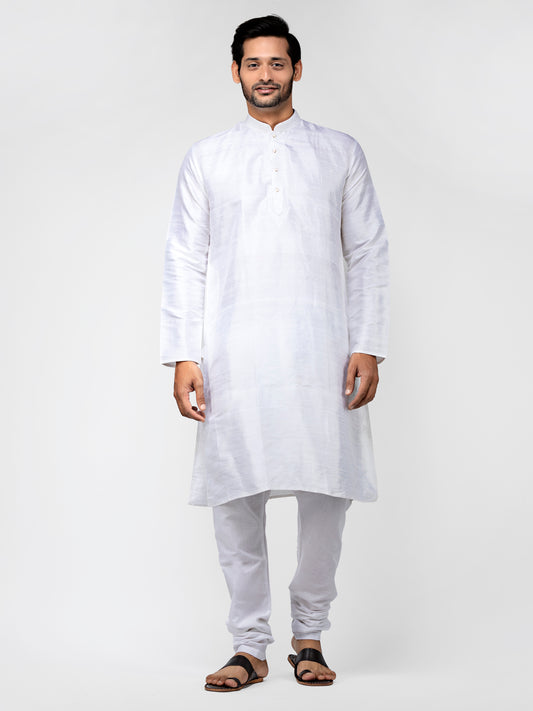 Buy Silver Pure Raw Silk Straight Long Kurta - Tattva.Life