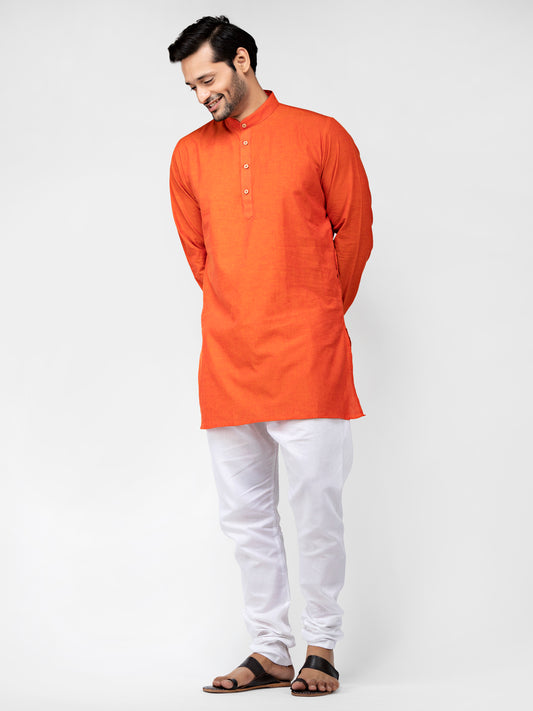 Buy Orange Cotton Straight Solid Cotton Kurta - Tattva.Life