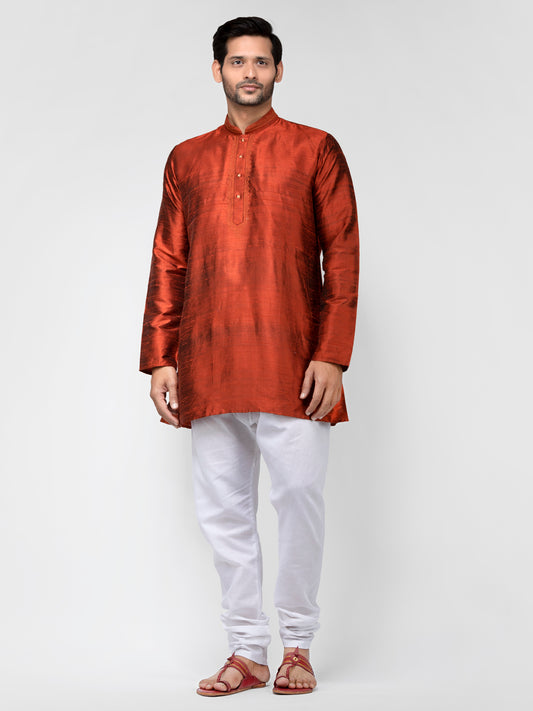 Buy Brown Pure Raw Silk Solid Straight Short Kurta - Tattva.Life