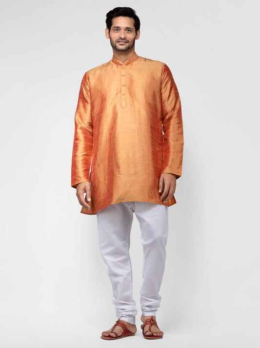 Buy Orange Pure Raw Silk Straight Short Kurta - Tattva.Life