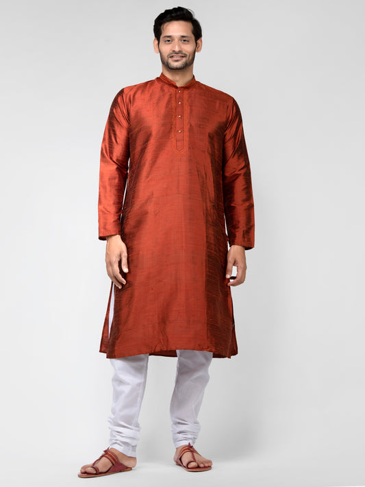 Buy Rust Color Pure Raw Silk Kurta With Pyjamas - Tattva.Life
