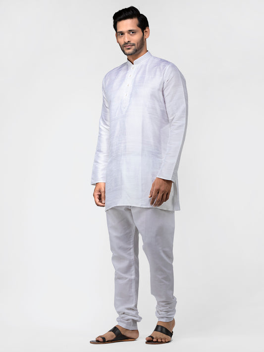 Buy Silver Pure Raw Silk Solid Short Kurta - Tattva.Life