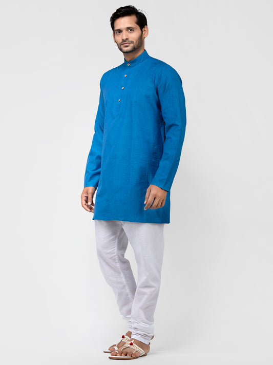 Buy Blue Cotton Solid Short Straight Kurta - Tattva.Life