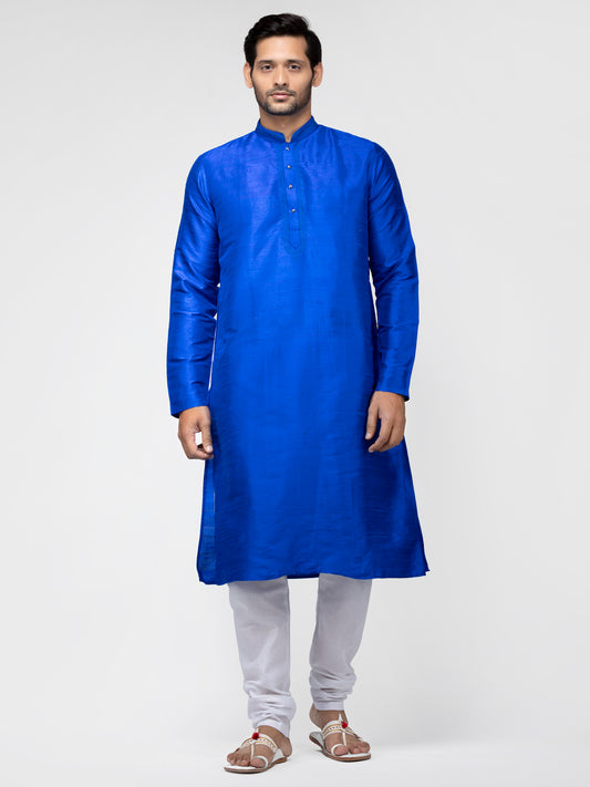 Buy Royal Blue Pure Raw Silk Solid Long Kurta - Tattva.Life