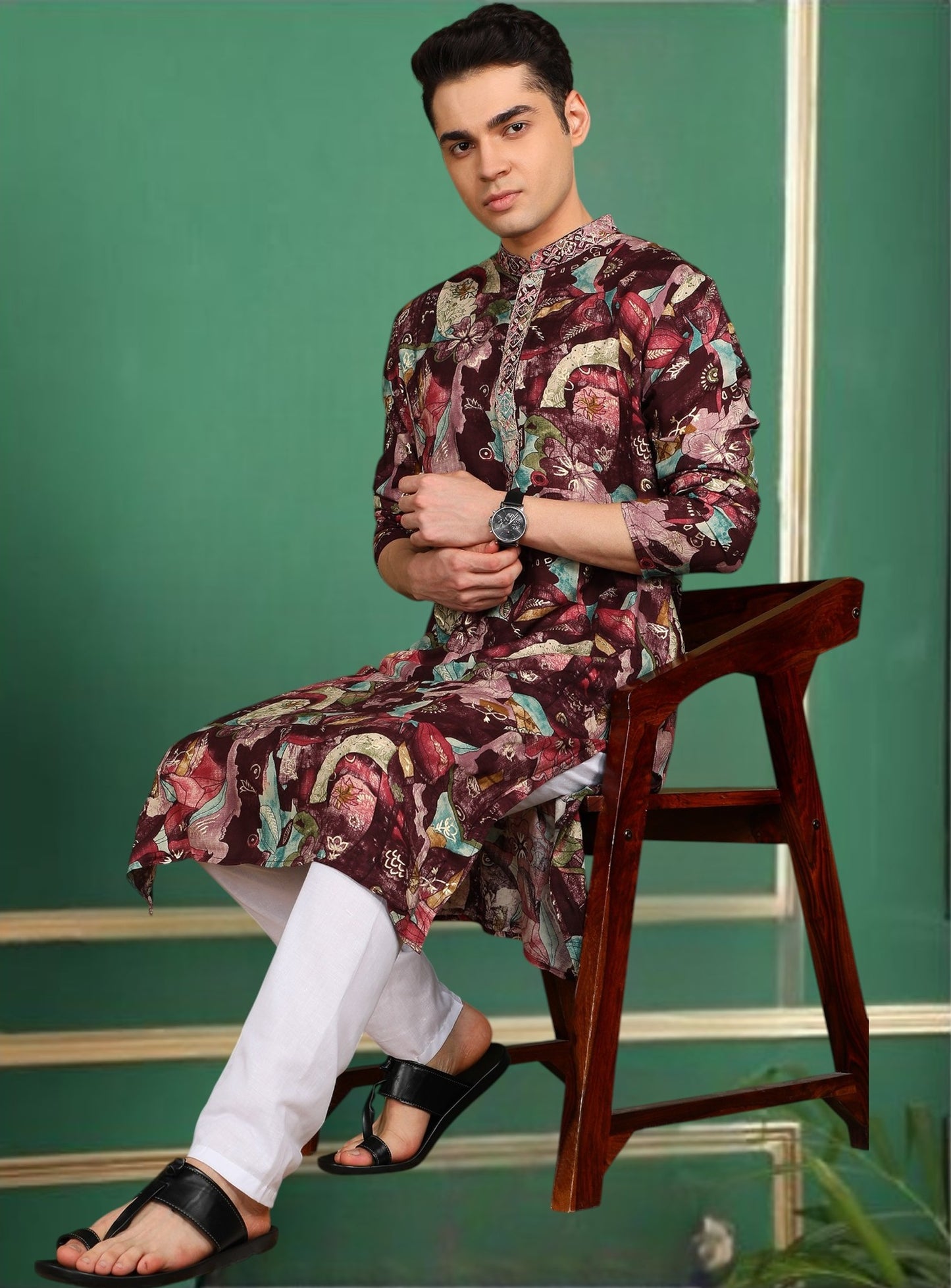 Tattva Men Floral Printed Kurta Pyjama Set