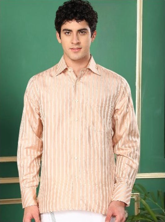 Tattva Light Pink Striped Pure Silk Shirt