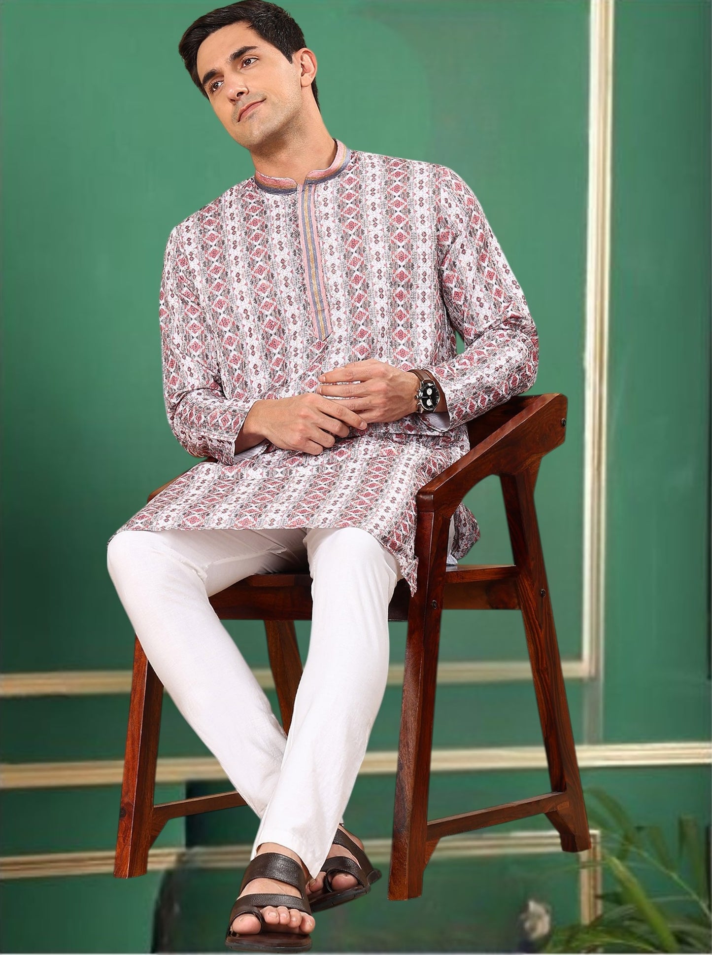 Tattva Men's Embroidered Thread Work Sequined Kurta