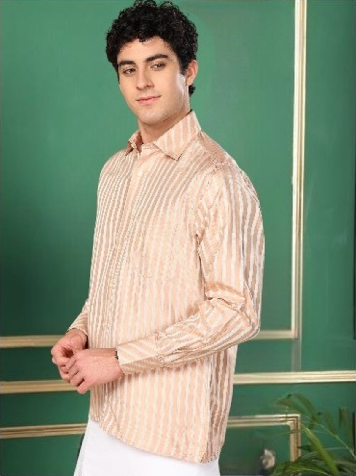 Tattva Light Pink Striped Pure Silk Shirt