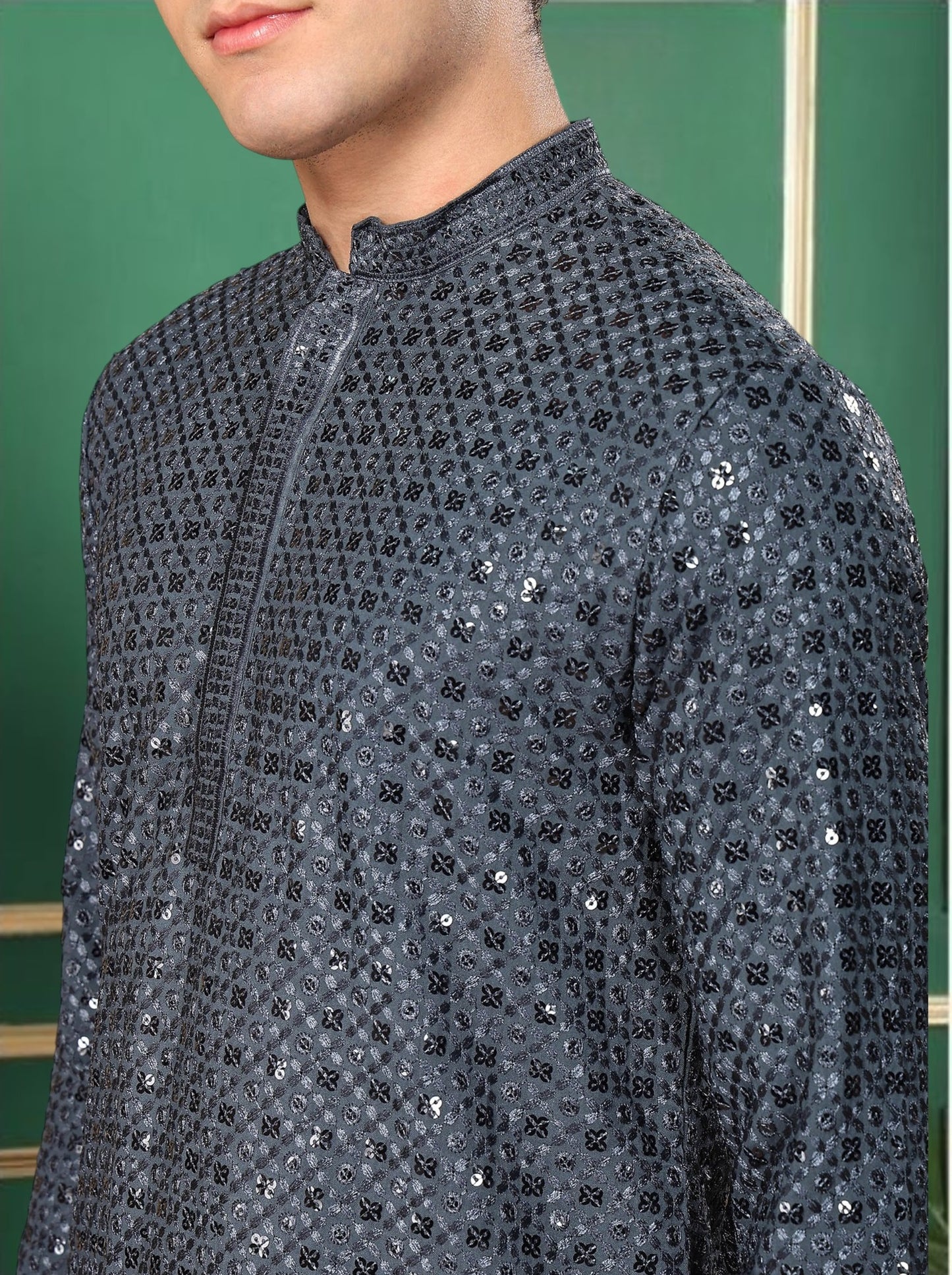 Tattva Embroidered Thread Work Mandarin Collar Straight Kurta