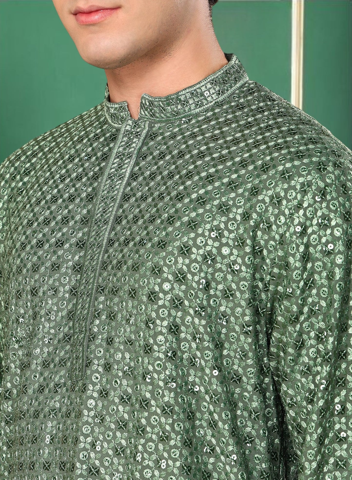 Tattva Wet Mousse Toned Sequined Thread Work Long Kurta With Pyjama