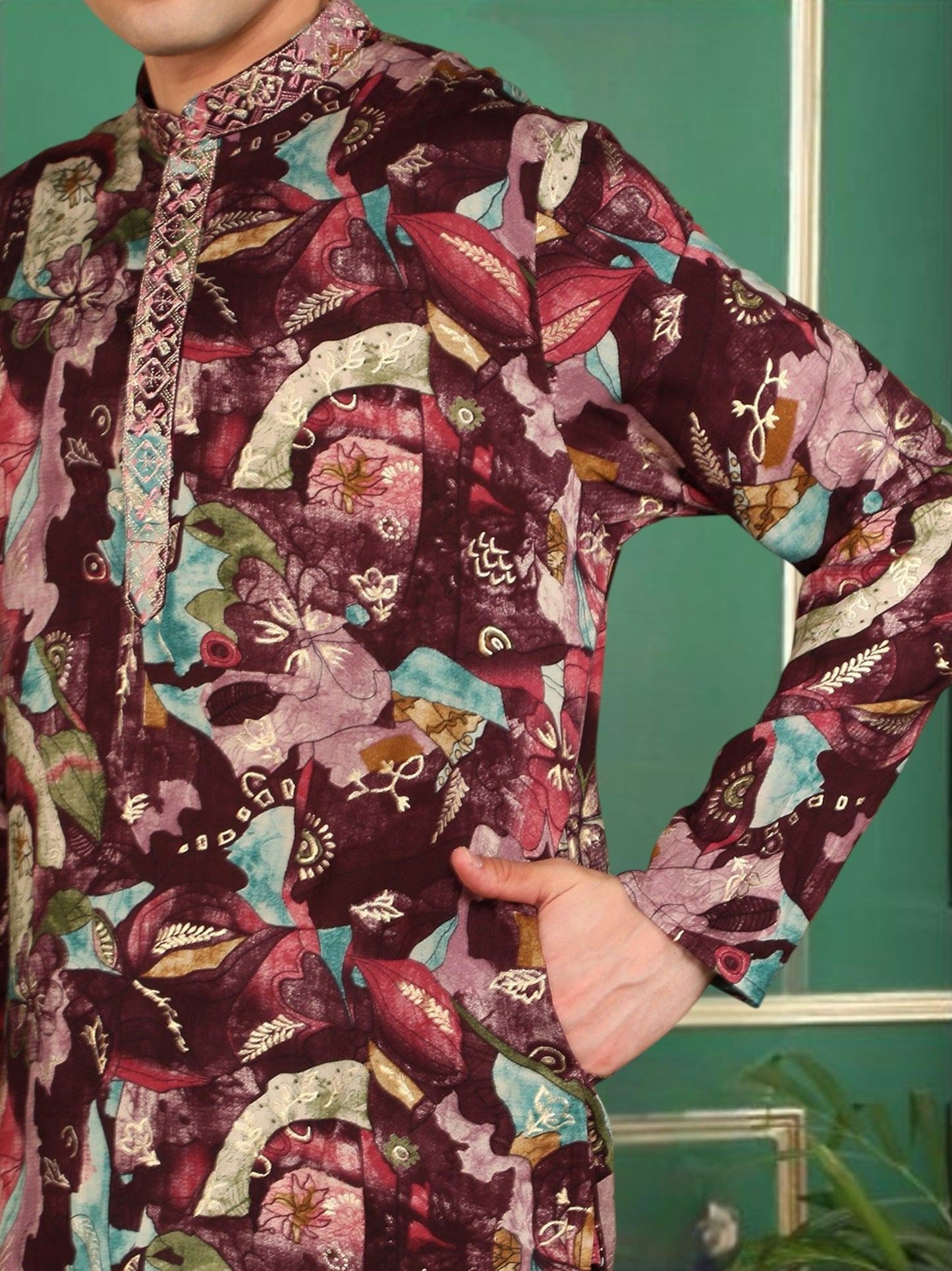 Tattva Men Floral Printed Kurta Pyjama Set