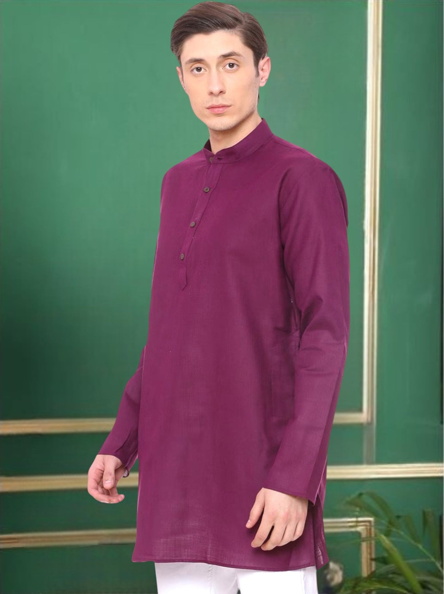 Purple Cotton Straight Solid Kurta