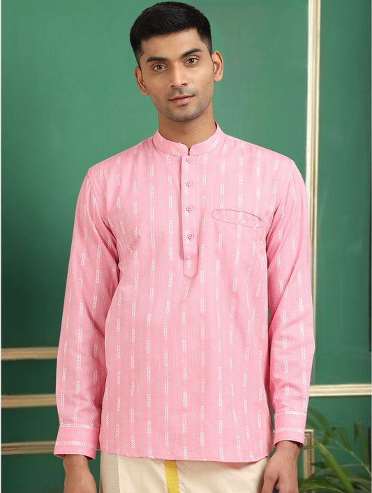 Tattva Men Pink Striped Super Short Kurta