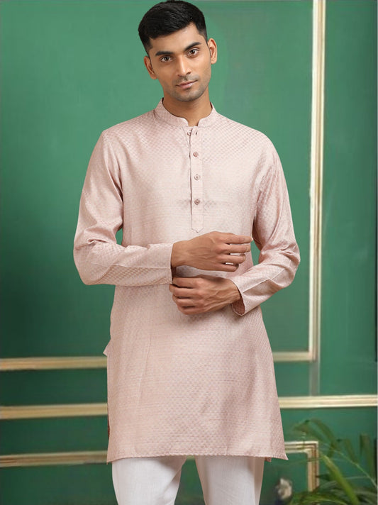 Tattva Pink Toned Jacquard Short Kurta
