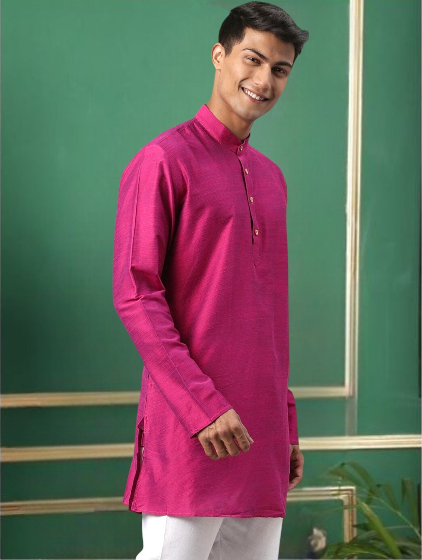 Fuchsia Cotton Straight Long Kurta