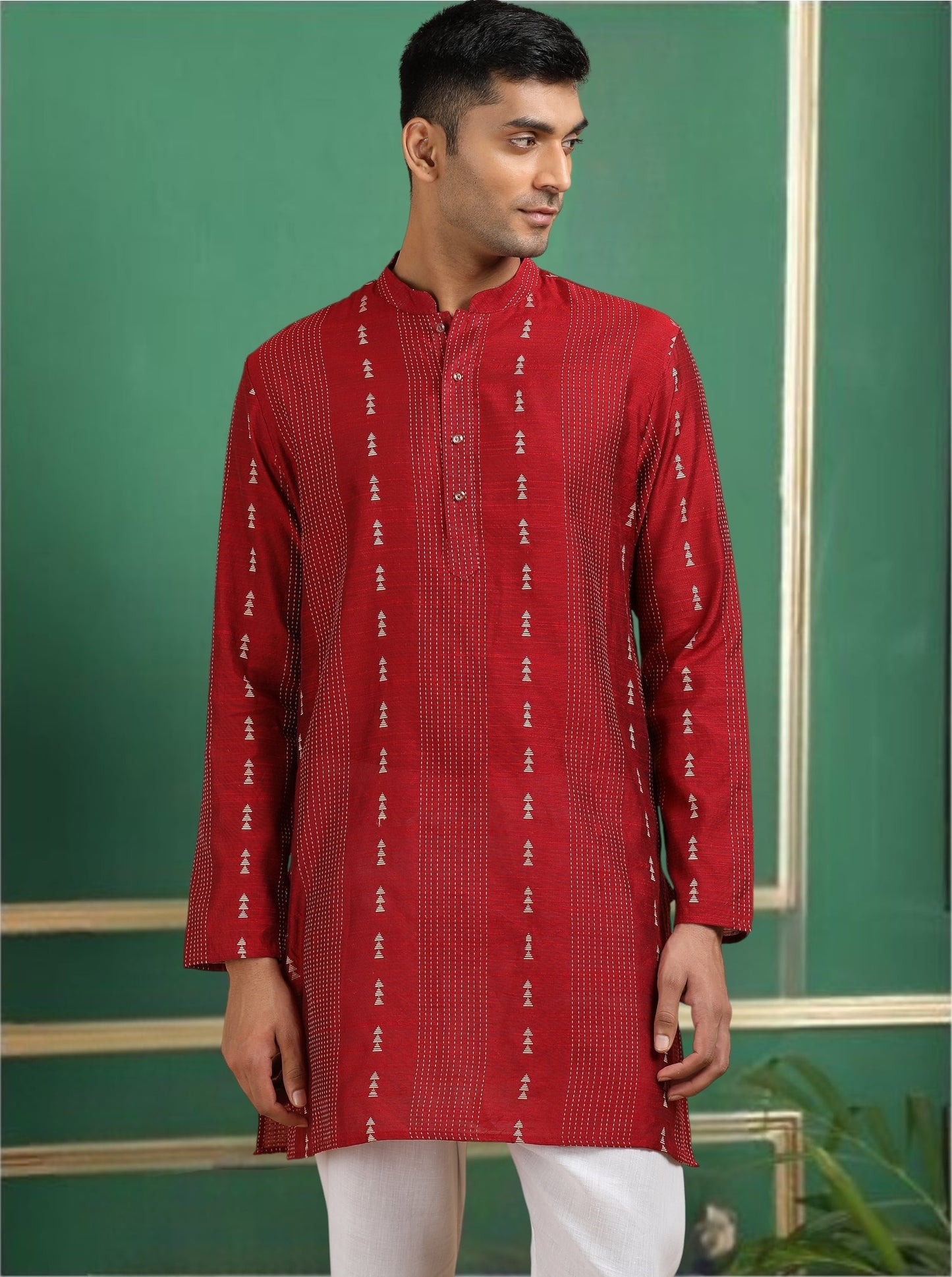 Tattva Red Toned Threadwork Short Kurta
