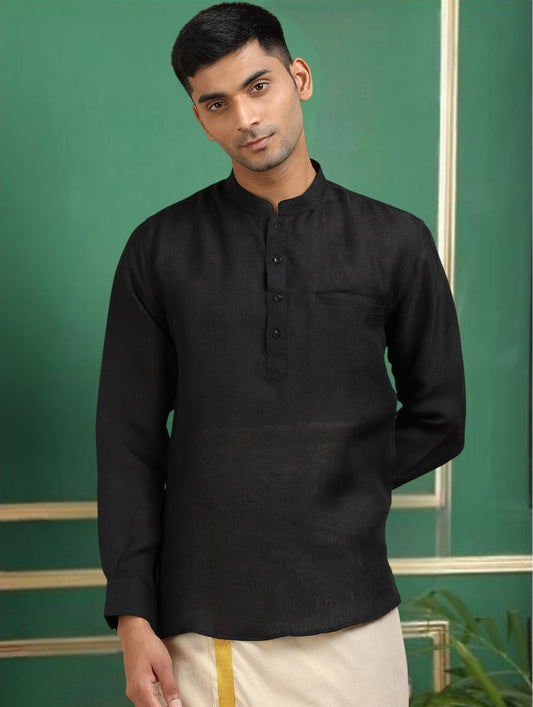 Tattva Men Black Solid Super Short Kurta