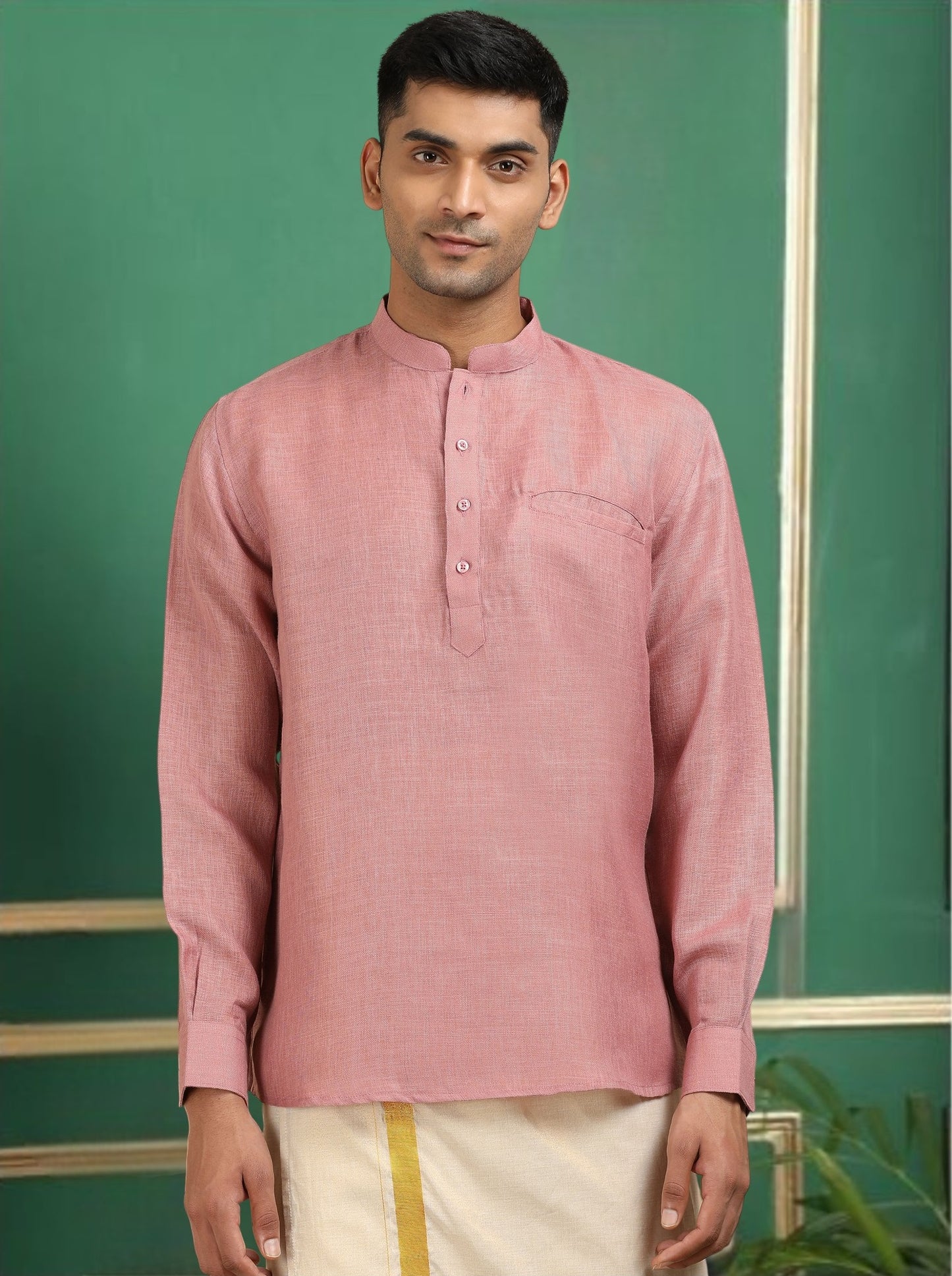 Tattva Men Peach Solid Super Short Kurta