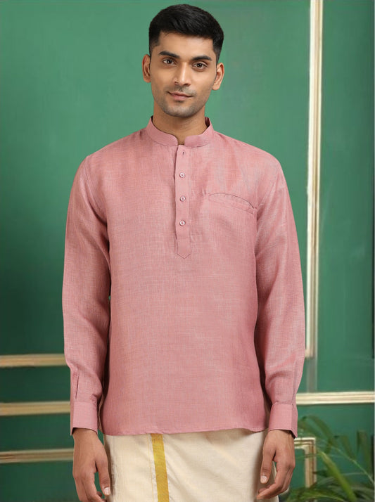 Tattva Men Peach Solid Super Short Kurta