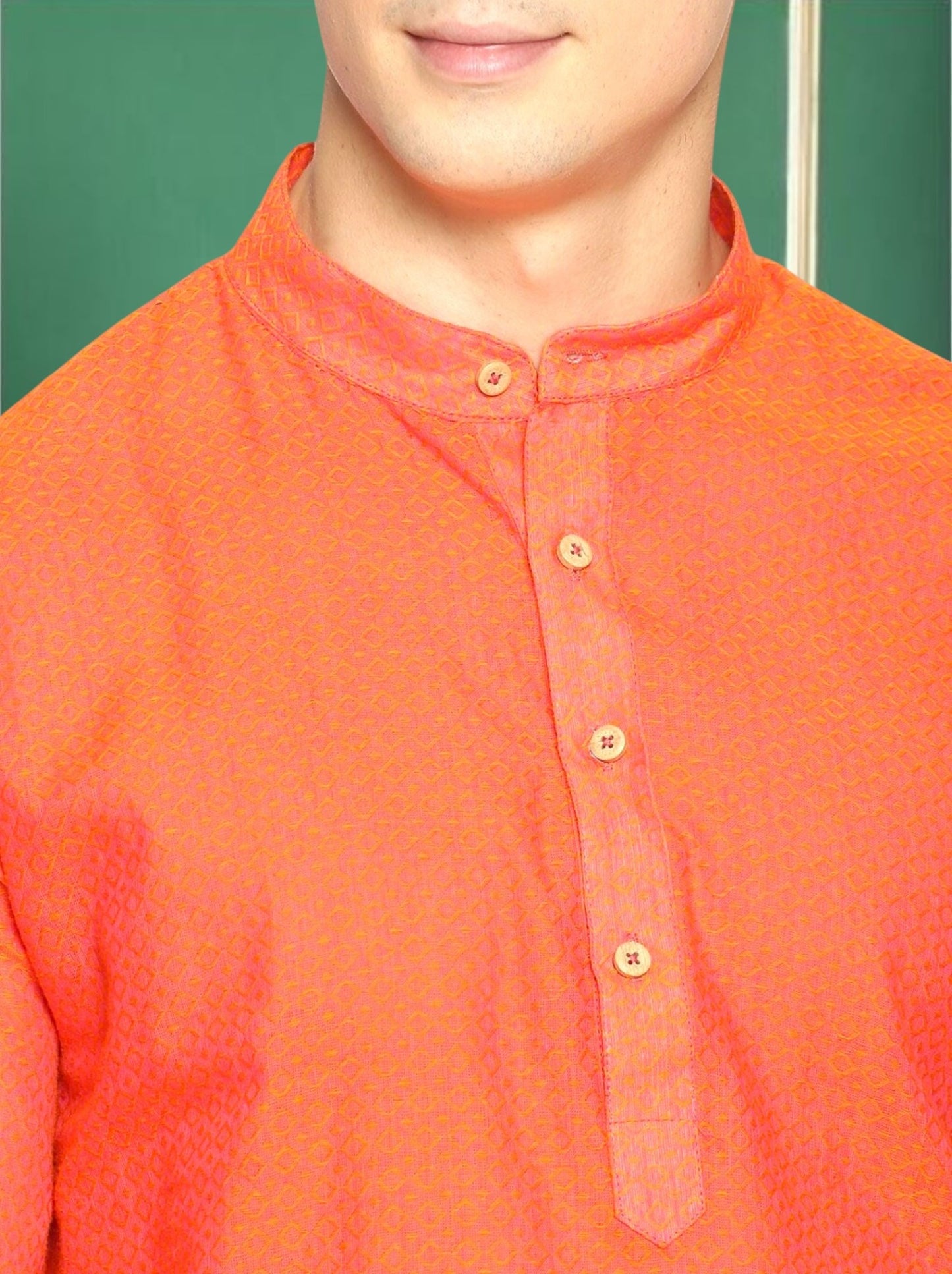 Orange Cotton Printed Straight Short Kurta